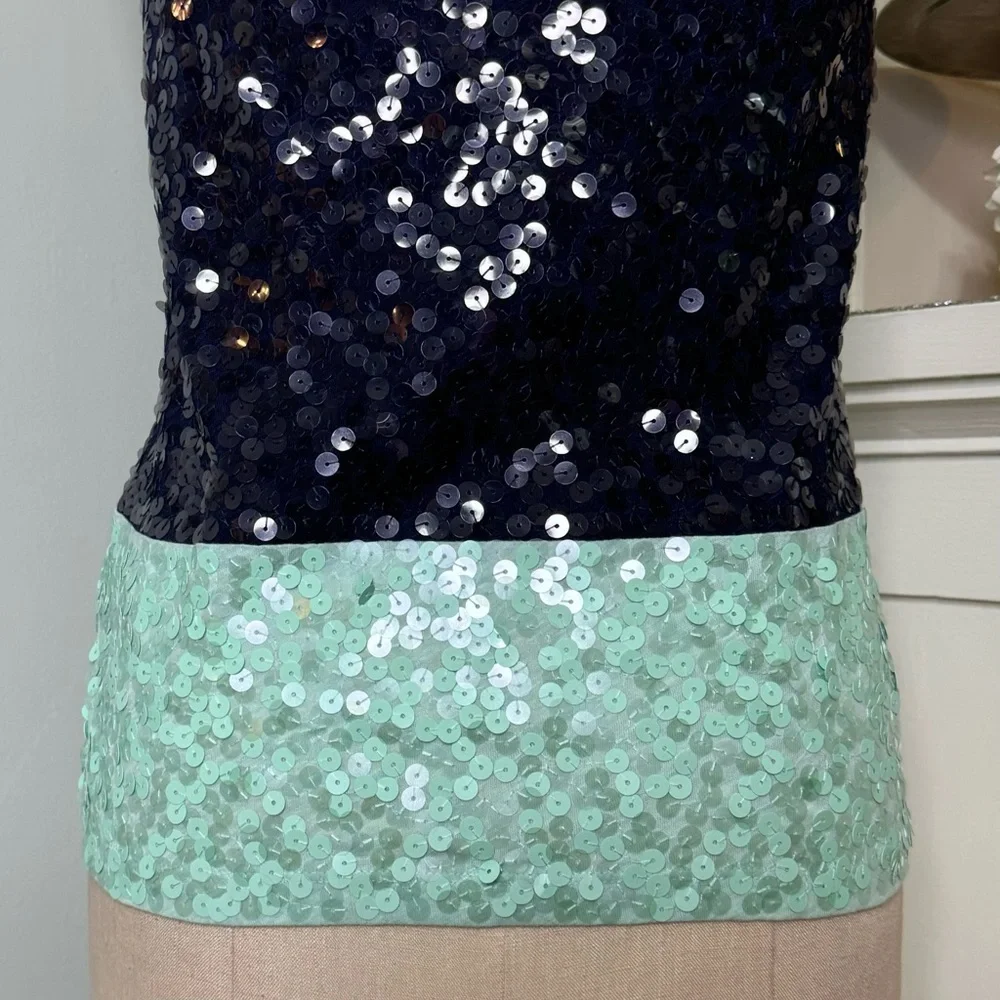 J. Crew Sequin Colorblock Tank Top Blue Green Sleeveless Style XS